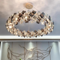 Lustre moderne JYLIGHTING en cristal K9 en forme de torus, carré facetté, fumé transparent, en laiton doré, pour salon, suspension de plafond