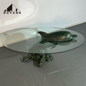 Sculpture Moderne Décorations d'intérieur Comptoir en verre Métal Laiton nu Sculpture en bronze sirène Table basse - Product Image 2