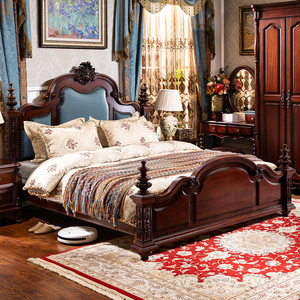<span class=keywords><strong>Letto</strong></span> Matrimoniale in Legno Massello Americano con Colonna Romana in Vera Pelle, Stile Europeo Retrò di Lusso, 1,8 m - Product Image 2