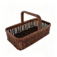 Panier rond marron en rotin PP écologique, imperméable, avec poignée souple, tressé, pour rangement de poupées, organisateur de collations, emballage cadeau