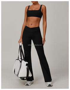 Women's Solid pants Breathable <b>Strapless</b> Yoga <b>Bra</b> High Support Seamless High-Waisted Elastic Pants Quick Dry 2-Piece Set - Product Image 3