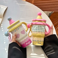 Gobelet isotherme en acier inoxydable de grande capacité au design de dessin animé, poignée pratique et paille, gobelet à eau classique de luxe pour garçons et filles