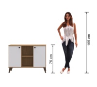 Buffet moderne de style rétro Decibel DB-AR1300, 2 portes, meubles de salon en bois, panneaux de particules MDF, couleur naturelle/blanc