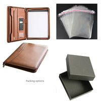 Portafolio con Cremallera Hecho a Mano, Carpeta de Archivos A4, Maletín de Cuero Vegano Marrón con Calculadora, Impermeable, Ecológico, Unisex