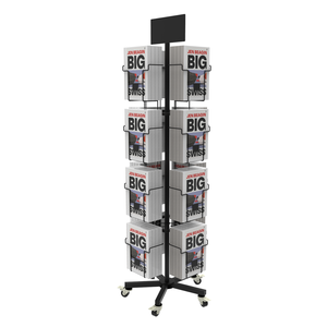 Exhibidor de Libros Metálico Giratorio con Ruedas, 4 Lados, 16 Bolsillos, para Revistas y Folletos, con Letrero <span class=keywords><strong>en</strong></span> <span class=keywords><strong>Blanco</strong></span> para Librería - Product Image 1
