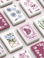 Ubin Mahjong Kupu-kupu Bunga Pink Grosir, Blok Permainan Mahjong Mini Custom yang Dipersonalisasi, Meja Mahjong Perjalanan Amerika yang Dicetak