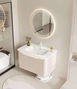 Mobile <span class=keywords><strong>Bagno</strong></span> Moderno Personalizzato a Parete con Finitura Crema, Armadietto a Specchio, Ripiano Aperto <span class=keywords><strong>e</strong></span> Doppie Luci LED per Uso <span class=keywords><strong>Bagno</strong></span> - Product Image 3