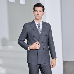 Venta al por mayor 2 piezas conjunto británico Delgado raya doble botonadura boda <span class=keywords><strong>novio</strong></span> vestido de novia hombres trajes - Product Image 6