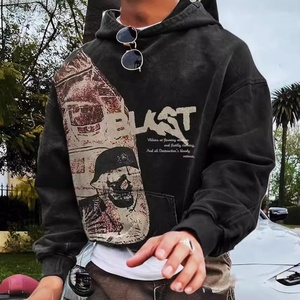 Sweat à capuche homme personnalisé OEM avec impression DGT, 100 % coton, coupe ample, manches longues, style streetwear gothique décontracté, délavage vintage pour l'hiver - Product Image 4