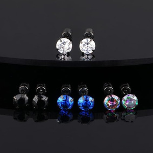 Boucles d'oreilles clous rondes en zircon serties à griffes en acier inoxydable unisexe, bijoux pour cartilage d'oreille, cadeau - Product Image 2