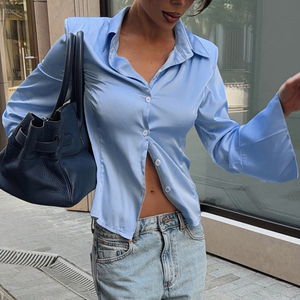 Camisa de Satén para Mujer, con Botones, Manga Larga, Cuello Camisero, Corte Entallado, Elegante, para Oficina, Casual, Primavera y Otoño - Product Image 1