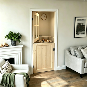 Porte Néerlandaise en Bois Massif, Porte Intérieure Demi-Fenêtrée Style Ferme, Porte Demi-Fenêtrée avec 1/4/6 Vitrages, Panneau de Porte Uniquement - Product Image 1