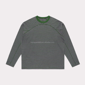 Camisetas casuales de manga larga con rayas personalizadas para hombre, camiseta de manga larga de algodón con impresión digital, sudaderas con logo. - Product Image 4