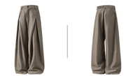 Pantalon de costume gris pour homme, coupe large, très ample, avec plis avant, passants de ceinture, bouton de taille, poches obliques, ourlet ouvert, coupe ajustée et tombé fluide, pour le quotidien