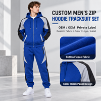 Ensemble de survêtement personnalisé pour homme avec sweat à capuche zippé, color block, 2 pièces, en molleton de coton, pour tenue décontractée quotidienne