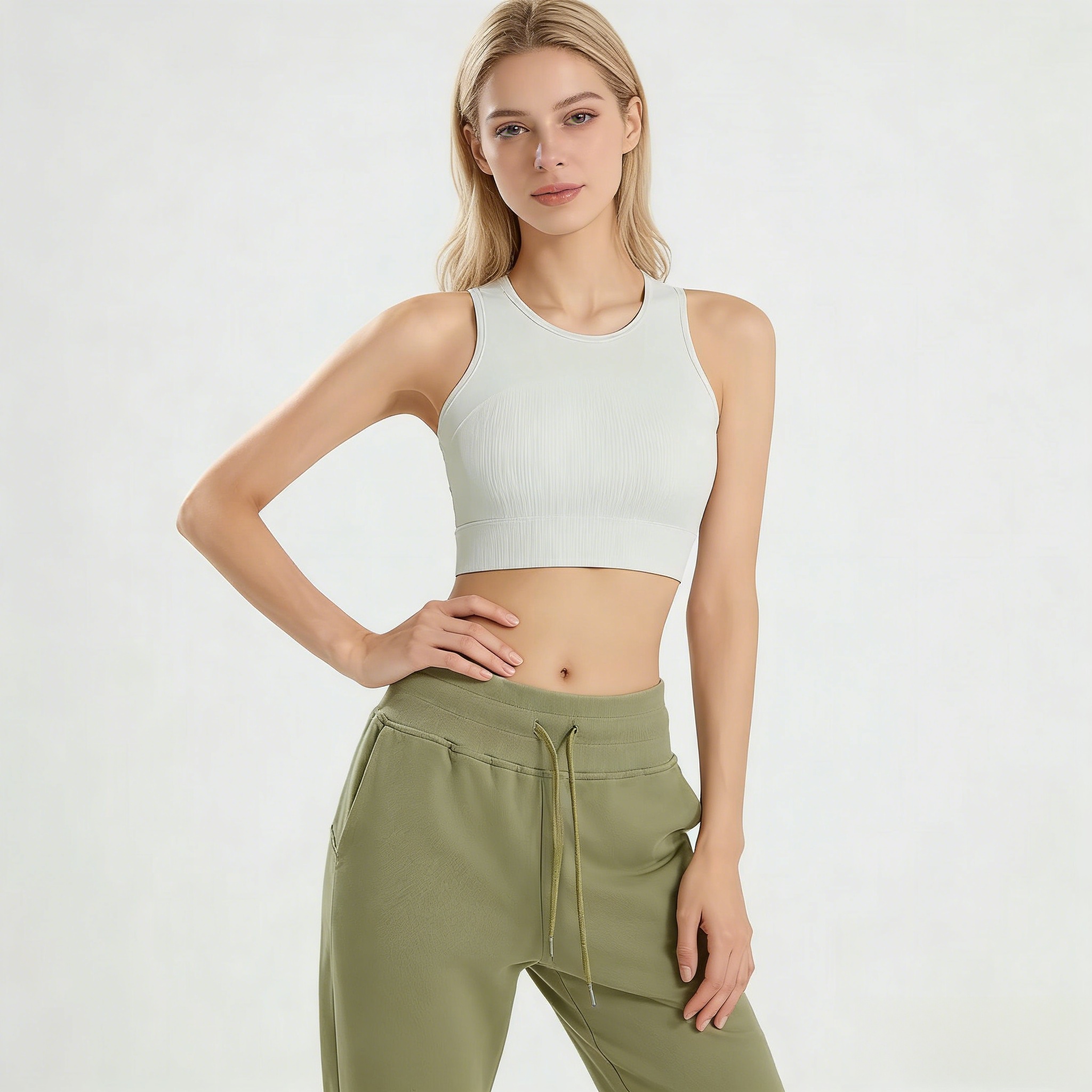 Women's New Fashion Seamed Breathable Yoga Sports Bra Fitness Vest with Fixed Cup Shoulder Strap Front Logo Position Underwear