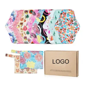 Toalhas Sanitárias Reutilizáveis Mulheres Higiene Almofadas Sanitárias para Dia e Médio Fluxo Lavável Bamboo Cloth Pads Set Custom LOGO Package