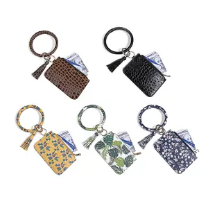 Bangle Wristlet Wallet Multifunctional Bangle Key Ring Card Holder PU Leather Round Keychain Bracelet Women Wallet Dropshipping