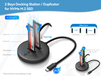 Docking Station Mini NVMe/AHCI M.2 SSD 2 Bay Tanpa Alat, Kloning Duplikator USB 3.2 Gen2x2 20Gbps untuk Solid State Drive