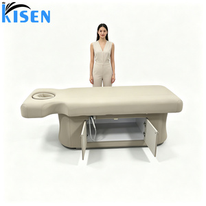 Cama de masaje eléctrica de doble motor Kisen, ideal para salones de belleza, con respaldo ajustable en altura y almacenamiento de madera - Product Image 6