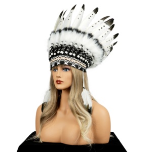 Accessoires de spectacle pour fête : Coiffe tribale indienne en plumes, Coiffe en plumes de dinde - Product Image 4