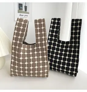 Japan Style Fashion Dot Pattern Bag Back Crochet Purses and Handbags Custom Hand Knitting Wool Shoulder Bag for Women