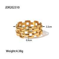 Bague squelette style Ins, bracelet de montre en or 18 carats, bague en acier inoxydable, bague pour femme, luxe léger et haut de gamme, bague non décolorante