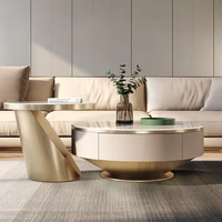 Table Basse Luxe Moderne pour Salon, Ronde Blanche, en Métal Doré, Ensemble de Tables Centrales et d'Appoint