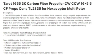 Tarot 1655 3K hélice en Fiber de carbone CW CCW 16*5.5 CF accessoires inconvénients TL2835 <span class=keywords><strong>pour</strong></span> Hexacopter Multi Rotor - Product Image 6