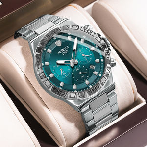 Nibosi 2661 montres à quartz bracelet en acier inoxydable hommes montre étanche bracelet en cuir montres-bracelets - Product Image 4