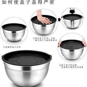 Ensemble de bols mélangeurs en acier inoxydable avec couvercle, multifonctionnels pour la cuisine, pour salades, pâtisserie, battre les œufs, cuisson - Product Image 3