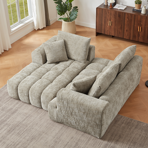 Divano Componibile <span class=keywords><strong>a</strong></span> L in Ciniglia Convertibile di Lusso, Design Minimalista, Comodo Divano Letto per Soggiorno di Appartamenti - Product Image 5