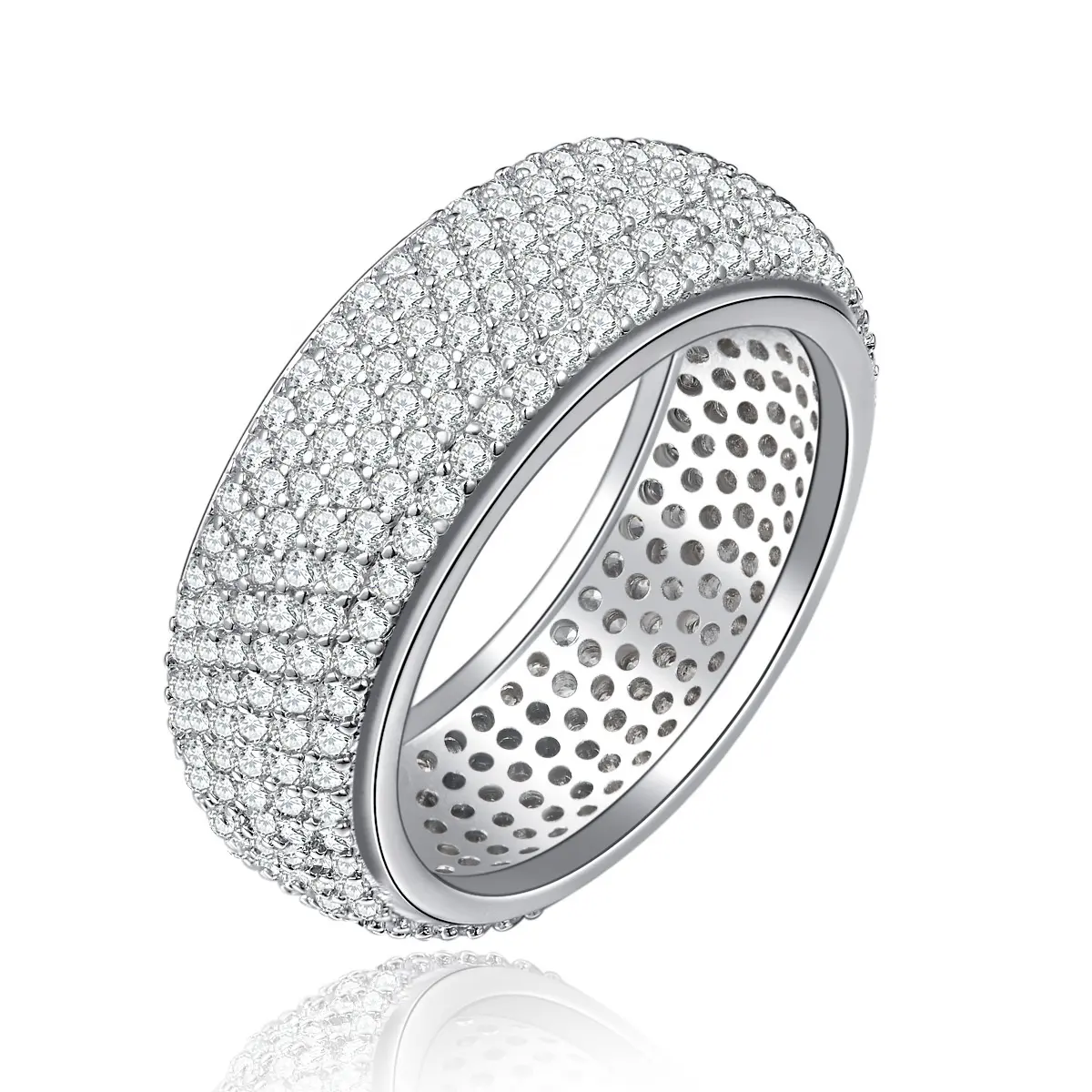 Full Pave Setting Artificial Diamond Anniversary 925 Silver Ring