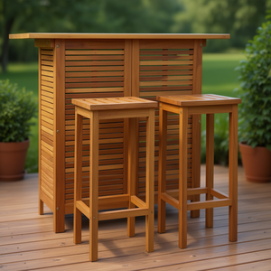 Ensemble table et chaises de bar en bois d'acacia massif, 3 pièces, mobilier de bar extérieur moderne - Product Image 2