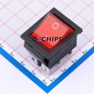 HX KCD4-6P Rocker Switch Through hole Component (THT) Switch Red Solder Tab Red 16A - Product Image 1