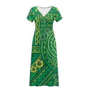 Abito a manica corta con Design polinesiano a basso MOQ con tasche da donna con scollo a V allentato abito da festa da spiaggia all'ingrosso - Product Image 4