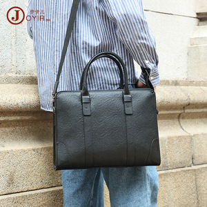 Joyir Men's Genuine Leather <b>Briefcase</b> Black Business Travel Laptop Bag Portable - Product Image 2