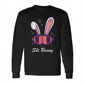 T-shirt à manches longues Ski Bunny noir avec design oreilles de lapin et lunettes de ski – Vêtement de sport d'hiver - Product Image 2