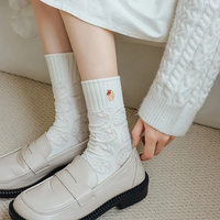 Chaussettes pour filles Konlee OEM Meias Infantis, nouveau style, broderie, couleur blanche, chaussettes à motif personnalisé, chaussettes pour femmes