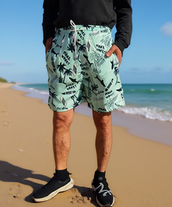 Short de bain imprimé à séchage rapide pour homme, taille mi-haute avec cordon de serrage, tenue de plage décontractée, 100 % polyester tissé - Product Image 3