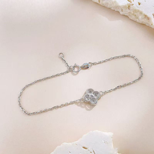 Bracelet trèfle porte-bonheur en diamant cultivé en laboratoire HPHT, platine Pt950/10k, pavé de diamants, bracelet à quatre feuilles, bijoux fins pour femmes, cadeau - Product Image 3