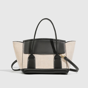 Sac fourre-tout en toile pour femme <span class=keywords><strong>ZA</strong></span>, grande capacité, sac à main de créateur avec garniture en cuir PU, sac à bandoulière élégant pour le travail et l'usage quotidien - Product Image 5