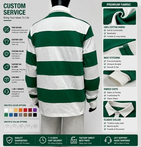 Camiseta de Rugby Personalizada para Hombre, Camiseta de Gran Tamaño, Camiseta Polo a Rayas, Corte Cuadrado, Algodón, Manga Larga, Estilo Urbano - Product Image 3