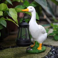 Décoration de jardin d'extérieur, petites statues de canard en résine blanche, lanterne solaire à LED, résistante à l'eau, écologique, sculptures d'art pour patio et pelouse