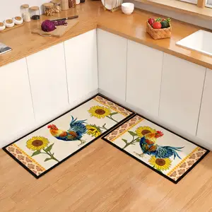 圆形天鹅绒卡通餐具、厨房地垫组合罩、吸水吸油印花地毯、res