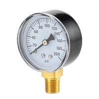 Single Scale Bourdon Tube Pressure Gauge Iron Housing Brass Connections 0-200psi Range 1.6% Accuracy for Air Compressor