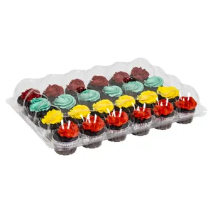 Rekabetçi fiyat kapaklı ambalaj şeffaf pet plastik kutular tutucular 24 cupcakes şeffaf plastik blister teşhir tepsisi tepsi
