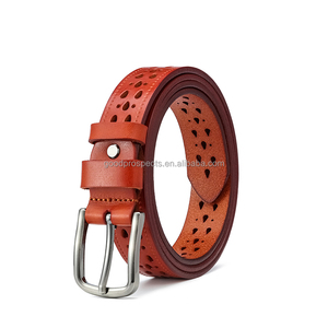 Cinturón rojo <span class=keywords><strong>vino</strong></span> para mujer al por mayor de bajo volumen a la moda, cuero de vaca de 25mm de ancho y hebilla de Pin, cinturón de cuero hueco para mujer - Product Image 2