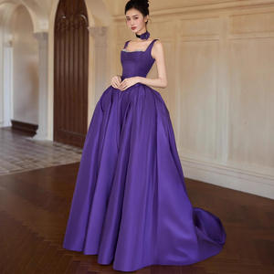 Vestido de noche elegante para mujer, vestido de noche acampanado, corsé de satén moderno hasta el suelo, sin mangas, elegante, para fiesta, tren de barrido - Product Image 3