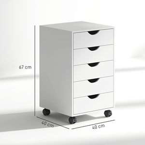 Archivador Rodante SENYU Homcom Blanco de 5 Cajones con Ruedas para Oficina en Casa, Diseño Minimalista - Product Image 2